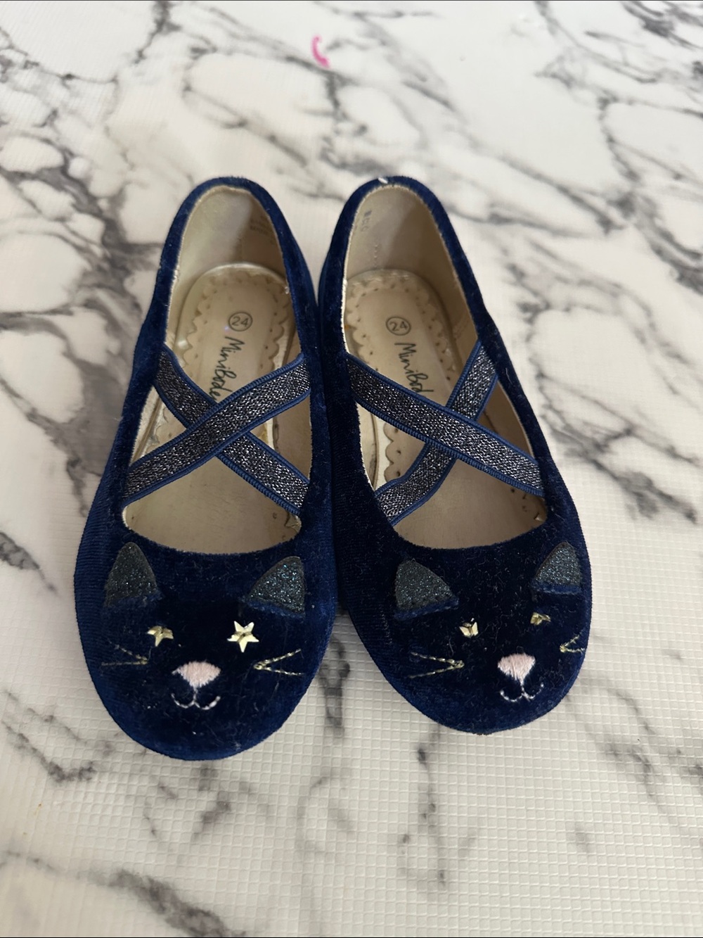 Mini Boden Navy Blue Cat Ballet Flats with Sparkle Straps